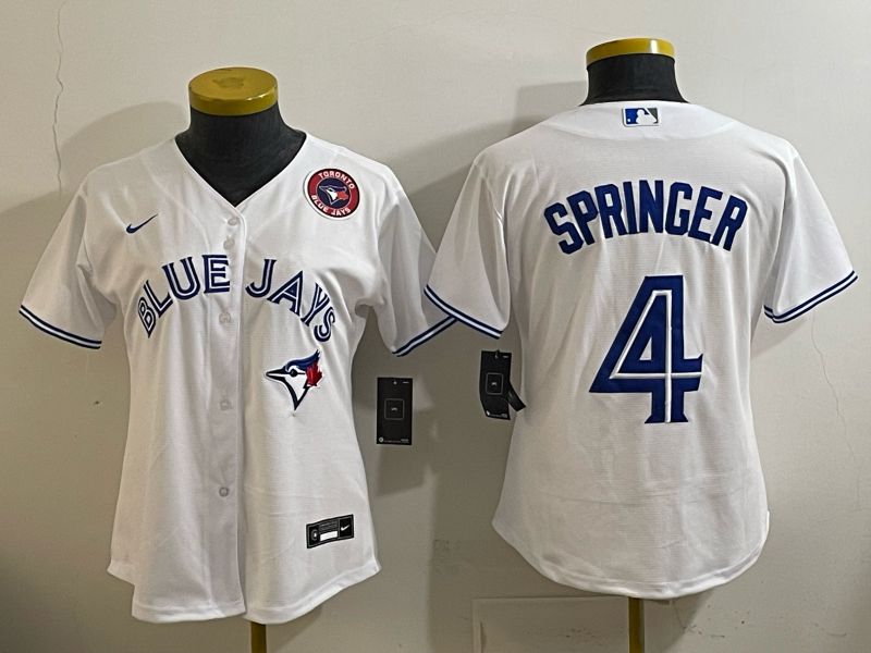 Women 2025 Toronto Blue Jays #4 Springer  white Game Nike MLB Jersey style 005->women mlb jersey->Women Jersey